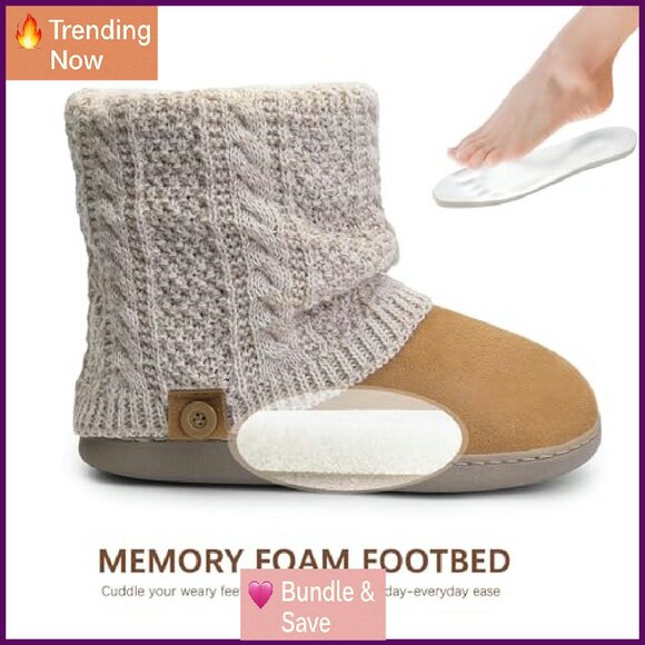 Women's Fuzzy Memory Foam Slipper Boots Ankle House Shoes - Picture 7 of 8